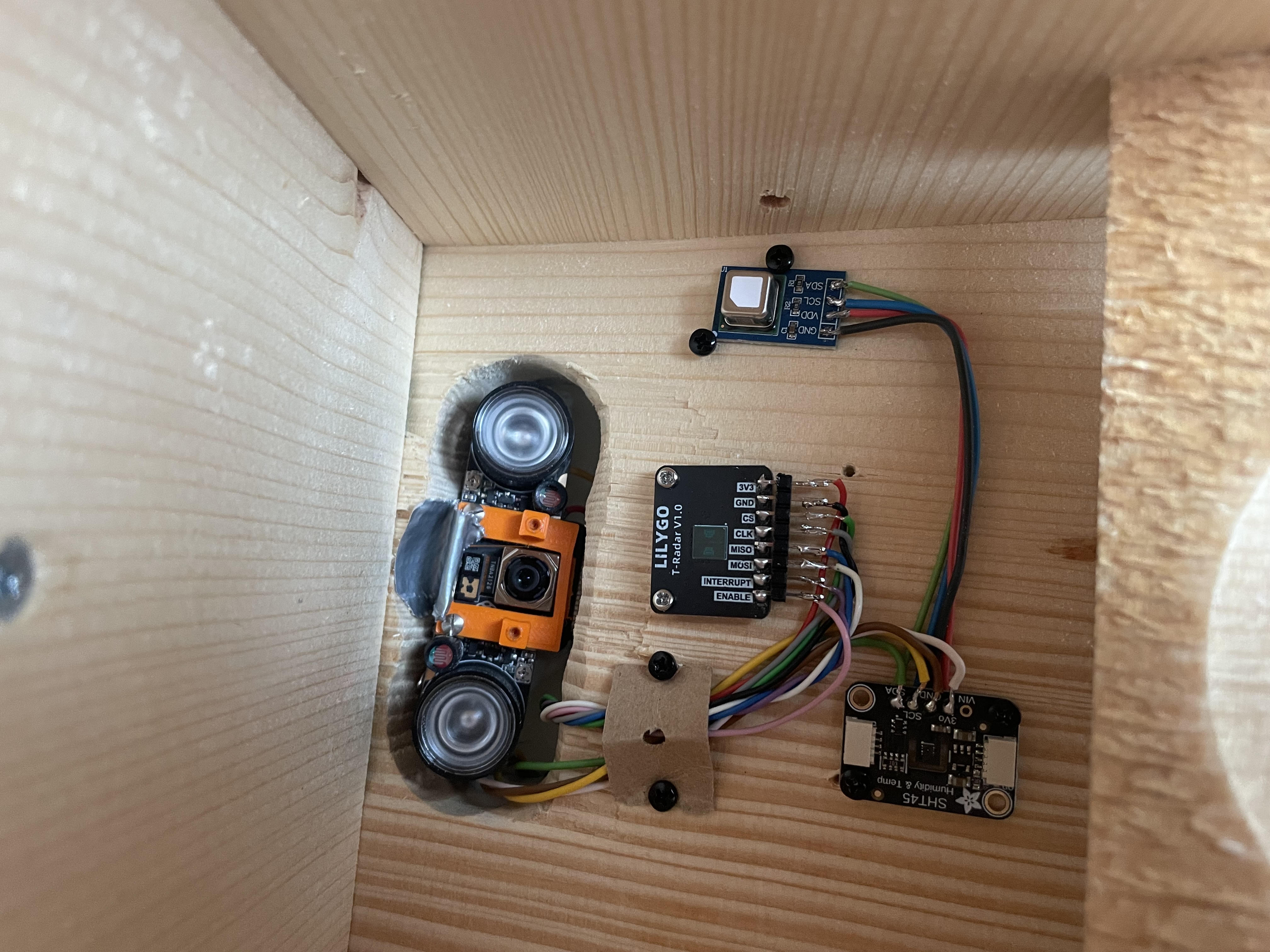 Inside the birdhouse with camera and sensors
